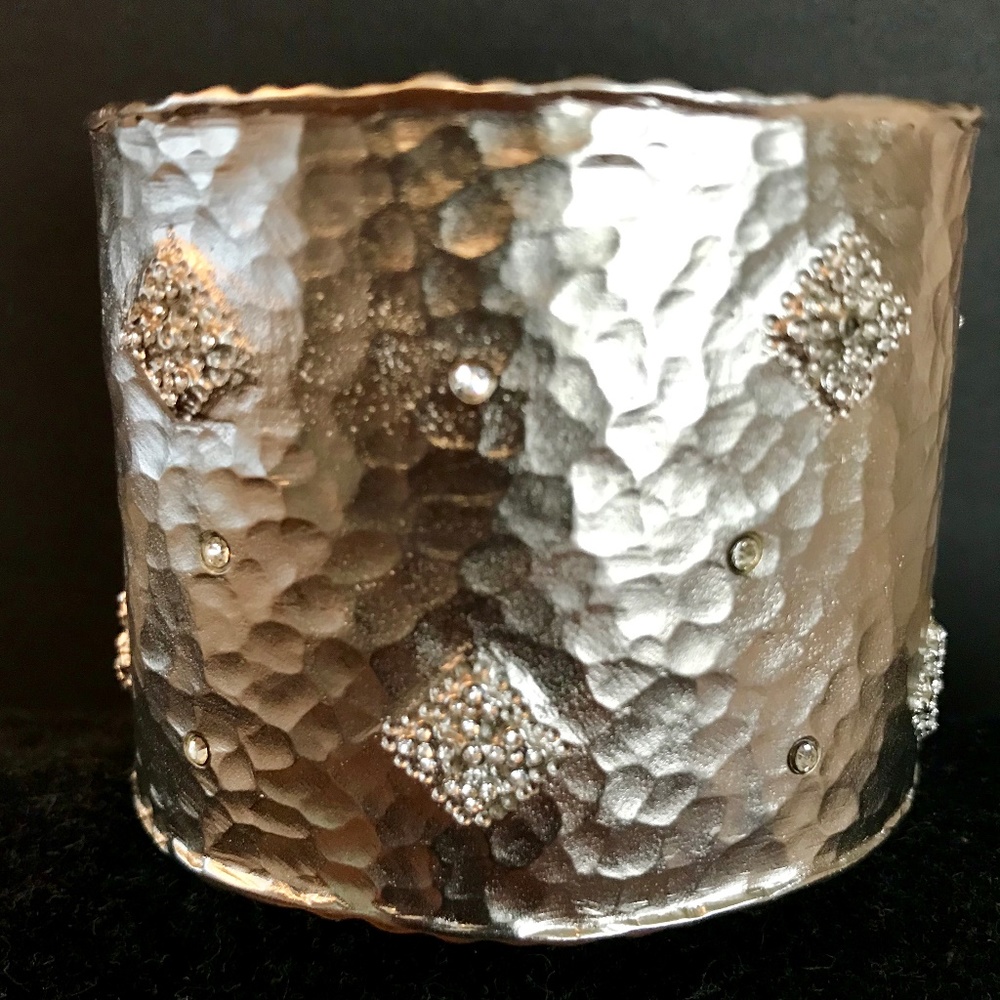 Large hammered cuff w/ Swarovski Crystal crosses